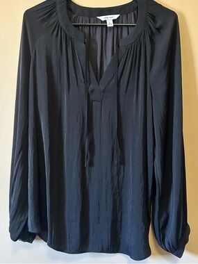 Nine West Black V-Neck Smocked Blouse